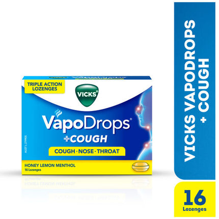 Vicks VapoDrops +Cough Honey Lemon Menthol 16 Lozenges