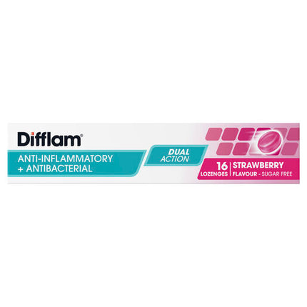 Difflam Sore Throat Sugar Free Strawberry 16 Lozenges