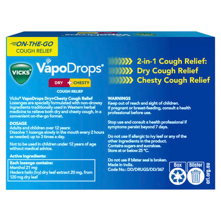 Vicks VapoDrops Dry + Chesty Cough Relief 24 Lozenges