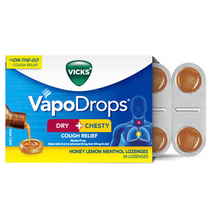 Vicks VapoDrops Dry + Chesty Cough Relief 24 Lozenges