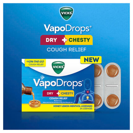 Vicks VapoDrops Dry + Chesty Cough Relief 24 Lozenges