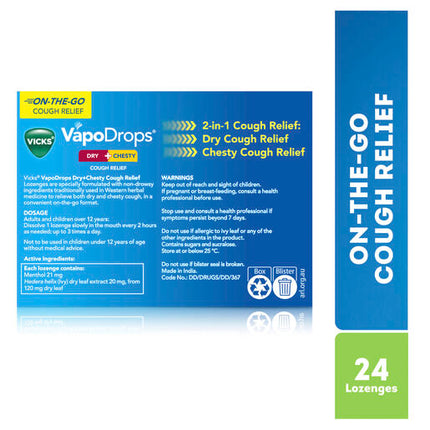 Vicks VapoDrops Dry + Chesty Cough Relief 24 Lozenges