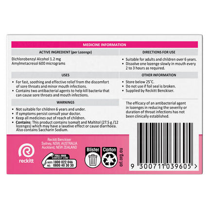 Strepsils Sugar Free Strawberry 36 Lozenges