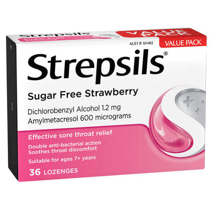 Strepsils Sugar Free Strawberry 36 Lozenges