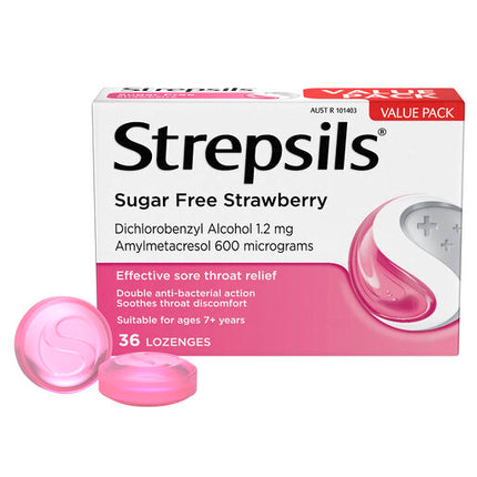 Strepsils Sugar Free Strawberry 36 Lozenges