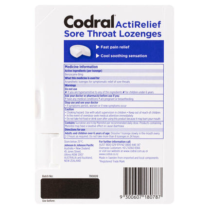 Codral ActiRelief Sore Throat Mint 20 Lozenges