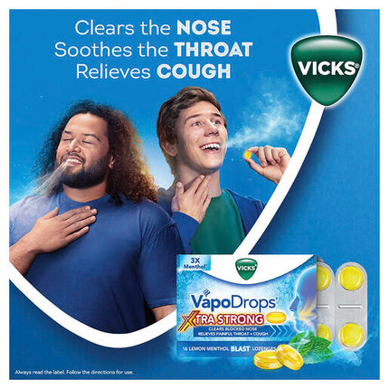 Vicks VapoDrops Xtra Strong Lemon Menthol Blast 36 Lozenges - Cough & Cold