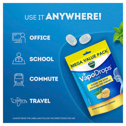 Vicks VapoDrops Butter Menthol 42 Lozenges