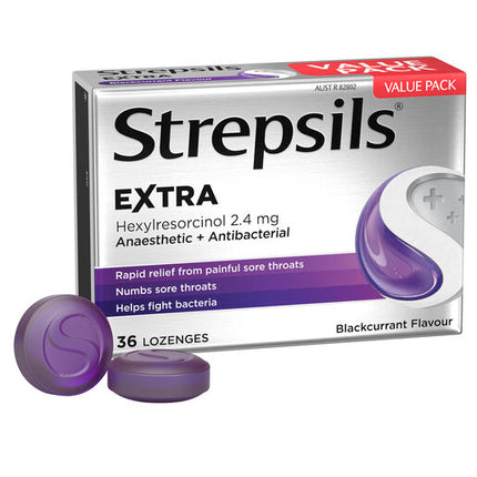 Strepsils Extra Blackcurrant with Anaesthetic 36 Lozenges