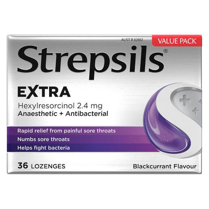 Strepsils Extra Blackcurrant with Anaesthetic 36 Lozenges