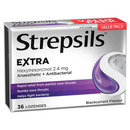Strepsils Extra Blackcurrant with Anaesthetic 36 Lozenges