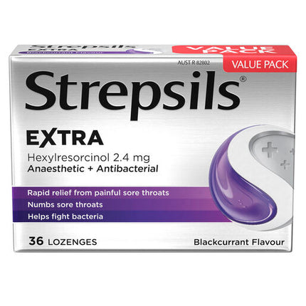 Strepsils Extra Blackcurrant with Anaesthetic 36 Lozenges