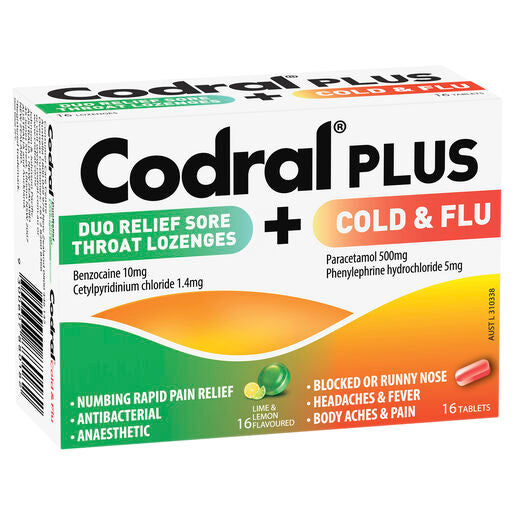 Codral Plus Cold & Flu 16s + Sore Throat Lozenges 16s