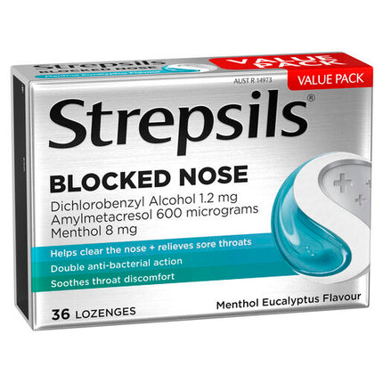 Strepsils Plus Blocked Nose Relief Menthol Eucalyptus 36 Lozenges