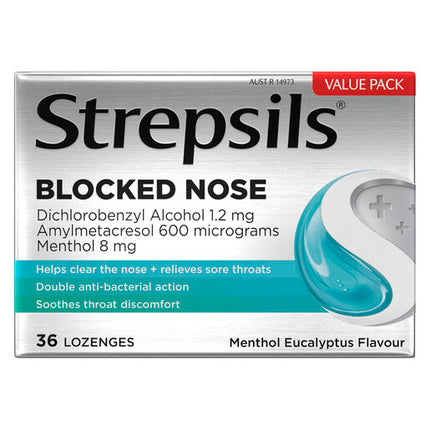Strepsils Plus Blocked Nose Relief Menthol Eucalyptus 36 Lozenges