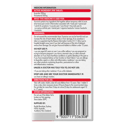 Nuromol Strong Pain Relief Tablets 6 pack Ibuprofen 200mg Paracetamol 500mg