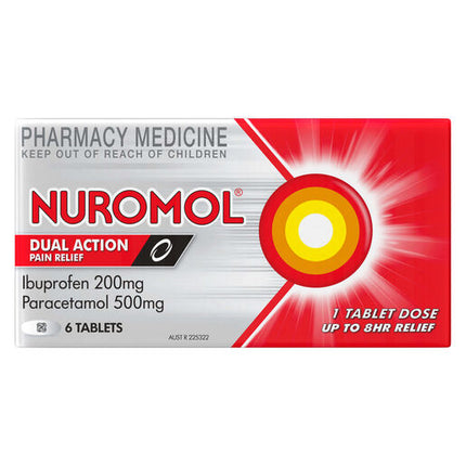 Nuromol Strong Pain Relief Tablets 6 pack Ibuprofen 200mg Paracetamol 500mg