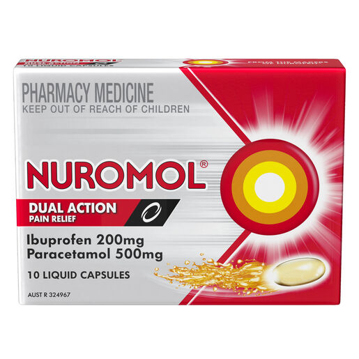 Nuromol Strong Pain Relief 200mg Ibuprofen/500mg Paracetamol 10 Capsules