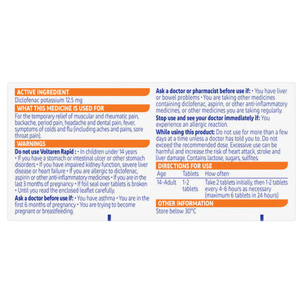Voltaren Rapid 12.5mg 10 Tablets