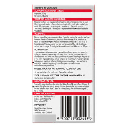 Nuromol Strong Pain Relief Tablets 12 pack Ibuprofen 200mg Paracetamol 500mg