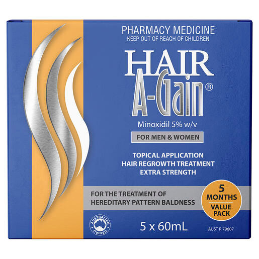 Hair A-Gain Hair Regrowth Treatment Extra Strength for Men & Women 60ml x 5 Months