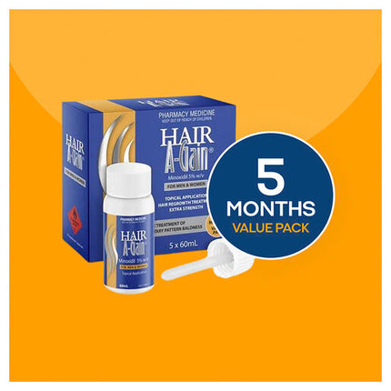Hair A-Gain Hair Regrowth Treatment Extra Strength for Men & Women 60ml x 5 Months