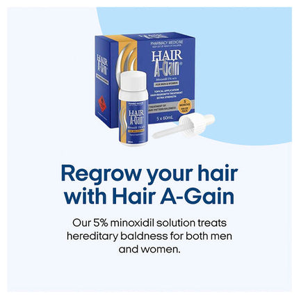 Hair A-Gain Hair Regrowth Treatment Extra Strength for Men & Women 60ml x 5 Months