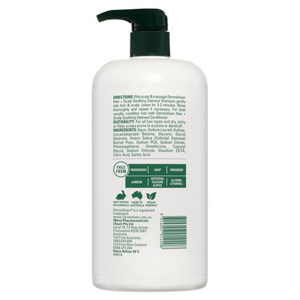 DermaVeen Oatmeal Shampoo for Dry, Flaky or Sensitive Scalps 1L