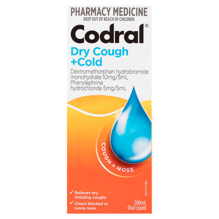 Codral Dry Cough + Cold Oral Liquid 200mL