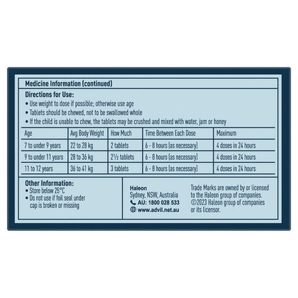 Advil Children 7-12 Years Chewable Raspberry 20 Tablets