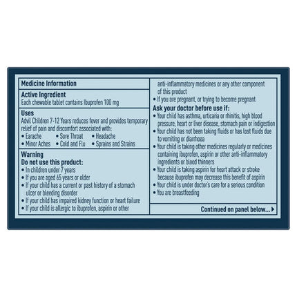 Advil Children 7-12 Years Chewable Raspberry 20 Tablets