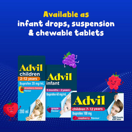 Advil Children 7-12 Years Chewable Raspberry 20 Tablets