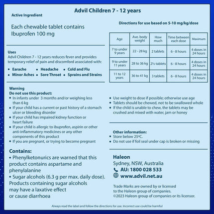 Advil Children 7-12 Years Chewable Raspberry 20 Tablets