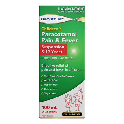 Chemists' Own Children's Paracetamol Pain & Fever 5-12 Years Suspension 100mL