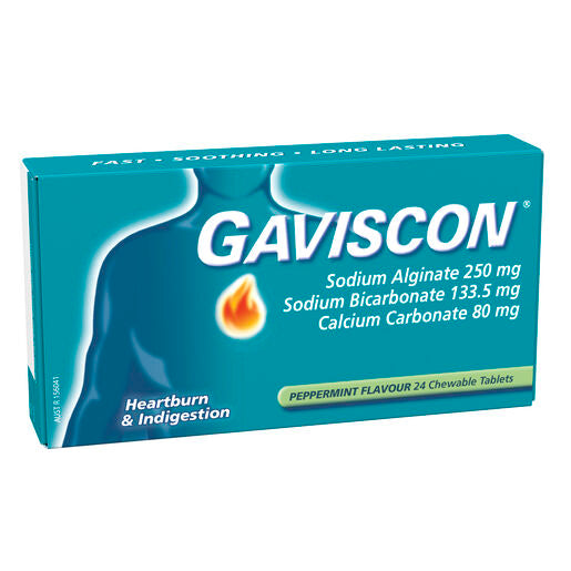 Gaviscon Heartburn & Indigestion Relief Peppermint 24 Chewable Tablets
