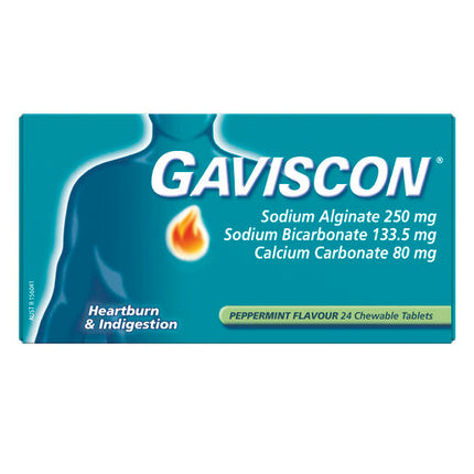 Gaviscon Heartburn & Indigestion Relief Peppermint 24 Chewable Tablets