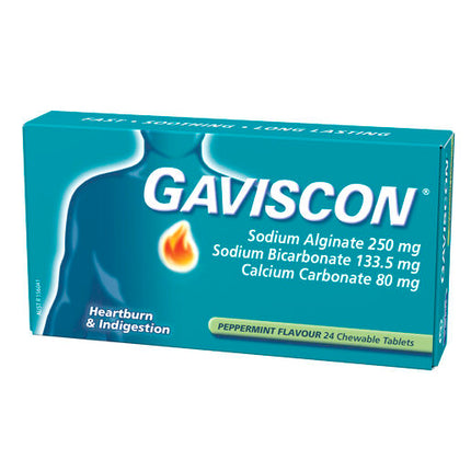 Gaviscon Heartburn & Indigestion Relief Peppermint 24 Chewable Tablets