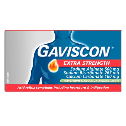 Gaviscon Extra Strength Heartburn & Indigestion Relief Peppermint 24 Tablets