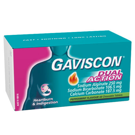 Gaviscon Dual Action Heartburn & Indigestion Relief Peppermint 48 Chewable Tablets