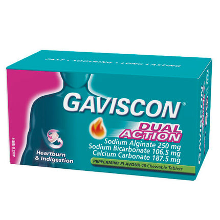Gaviscon Dual Action Heartburn & Indigestion Relief Peppermint 48 Chewable Tablets