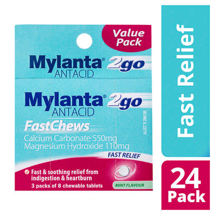 Mylanta 2Go Antacid FastChews Tablets Mint 3 x 8 Pack