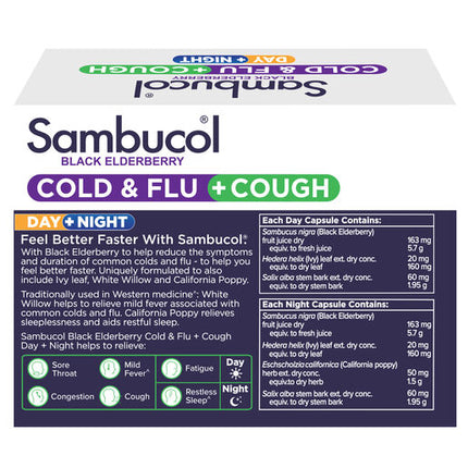 Sambucol Black Elderberry Cold & Flu + Cough Day + Night 24 Capsules