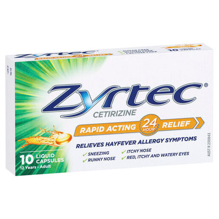 Zyrtec Rapid Acting Hayfever Allergy Relief Antihistamine Liquid Capsules 10 Pack