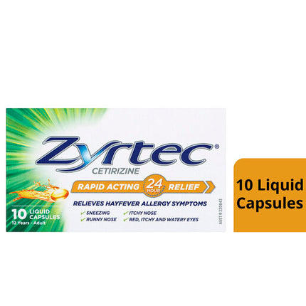 Zyrtec Rapid Acting Hayfever Allergy Relief Antihistamine Liquid Capsules 10 Pack