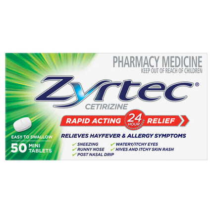 Zyrtec Rapid Acting Allergy & Hayfever Mini Tablets 50 Pack