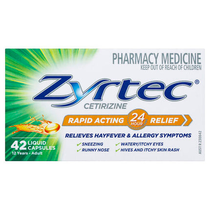Zyrtec Rapid Acting Relief Hayfever & Allergy Liquid Capsules 42 Pack