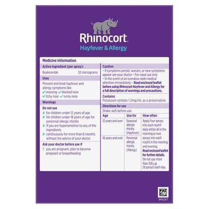 Rhinocort Nasal Spray Original 120 Sprays x 2 Pack