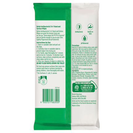 Dettol 2in1 Hands & Surface Anti-Bacterial Wipes 60 Pack