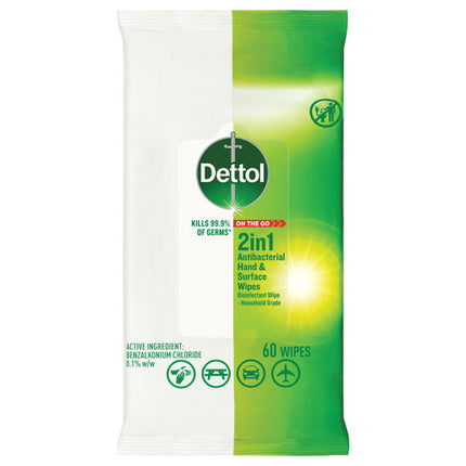 Dettol 2in1 Hands & Surface Anti-Bacterial Wipes 60 Pack