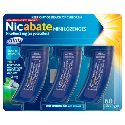 Nicabate Mini Lozenge Stop Smoking Nicotine 2mg Regular Strength Mint 60 Pack